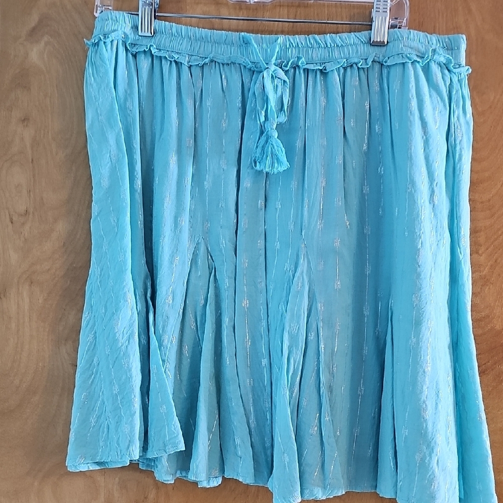 crown & ivy Light Blue Metallic Accent Skater Skirt